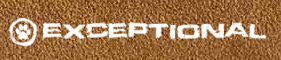 Ein Logo mit einem stilisierten Kreis und dem Wort "EXCEPTIONAL" in schwarzer Schrift auf einem sandfarbenen Hintergrund.